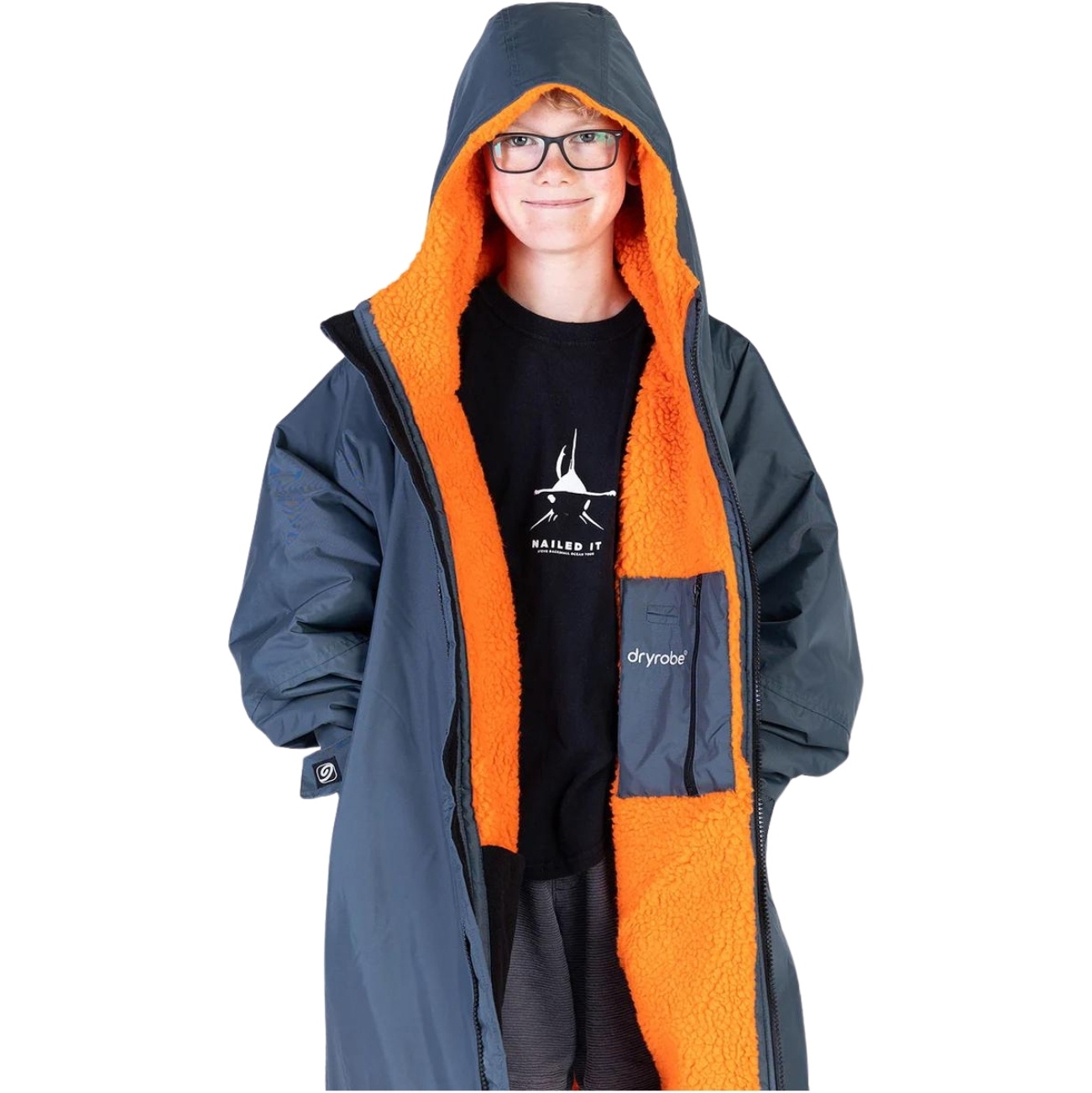 2026 Dryrobe Junior Advance Albornoz De Manga Larga V3KSLSDA - Gris Oscuro / Orange